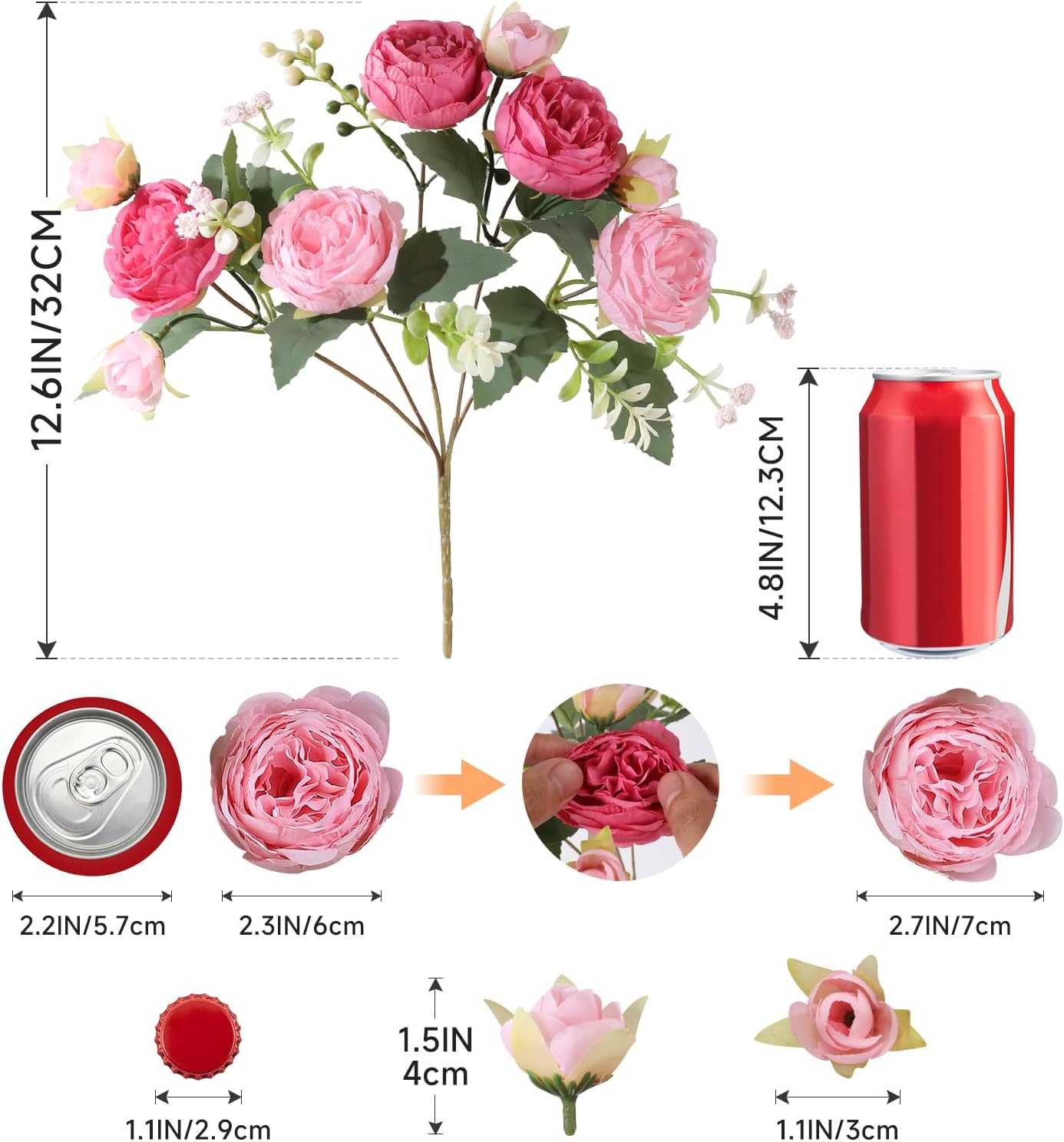 Luyue 8 Packs Peonies Artificial Flowers Faux Peony Bouquet Fake Peonies Flower for Vase Silk Peony Floral Arrangements for Table Centerpiece Wedding Decoration Indoor Home Decor Mixed Pink-8pcs