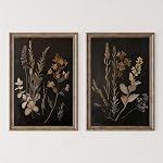 Vintage Floral Wall Art Decor Black Botanical Canvas Art Moody Flower Wall Art Dark Academia Poster Painting Vintage Floral Prints Pictures for Bedroom Living Room 16x24 Inch Framed Set of 2