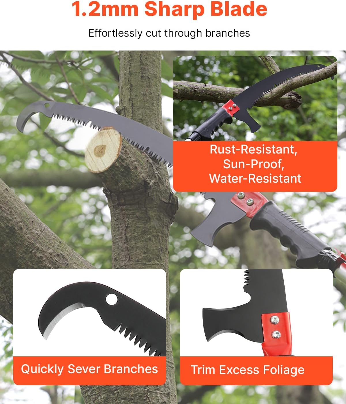 VEVOR Manual Pole Saw, 4.9-20 ft Extendable Tree Pruner with Lightweight Aluminum Alloy Handle, Chenille Brush and Sharp Steel Blade for Palm and Shrub Trimming