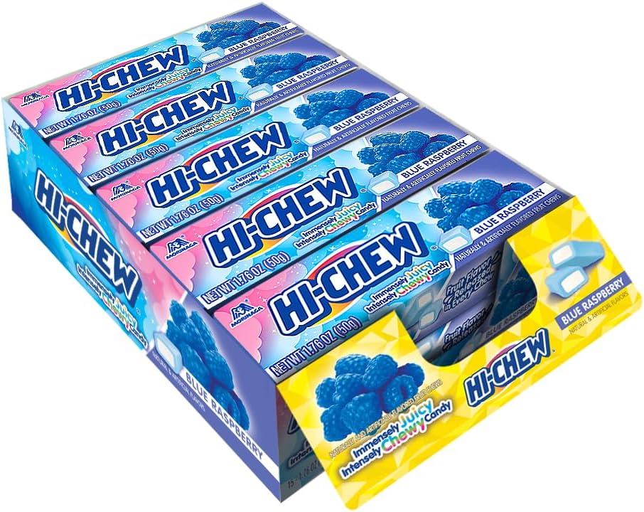 HI-CHEW Blue Raspberry Sticks, 15-Pack, Unique Fun Soft & Chewy Taffy Candy, 1.76oz Each - Made with Immensely Juicy Fruity Flavors