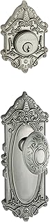 Grandeur Grande Victorian Plate with Grande Victorian Knob and Matching Deadbolt Complete Single Cylinder Combo Pack Set, Satin Nickel