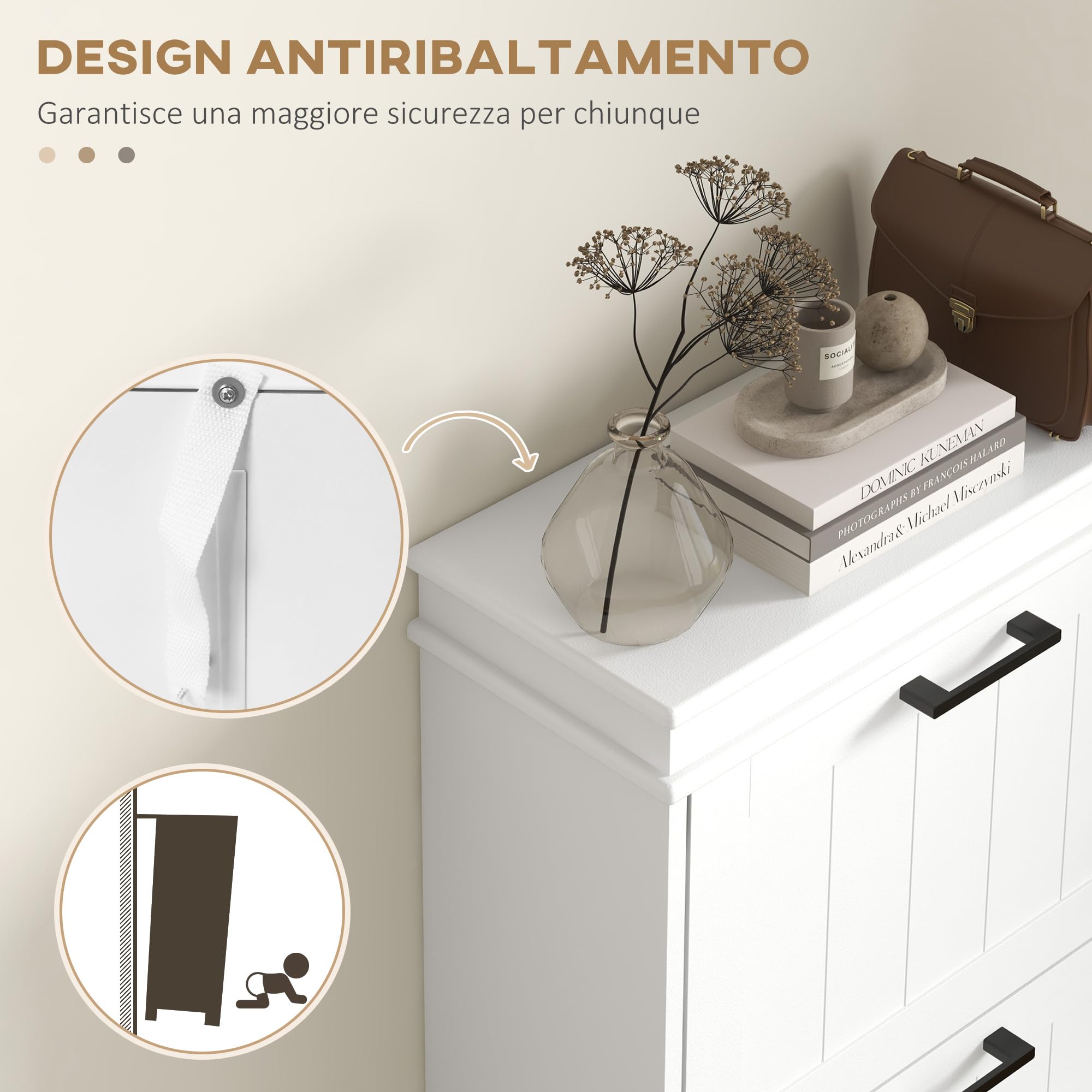 HOMCOM Scarpiera Salvaspazio con 3 Cassetti Ribaltabili per 15 Paia di Scarpe, Mobile Porta Scarpe con Ripiano Regolabile, 54x24x117.5 cm, Bianco