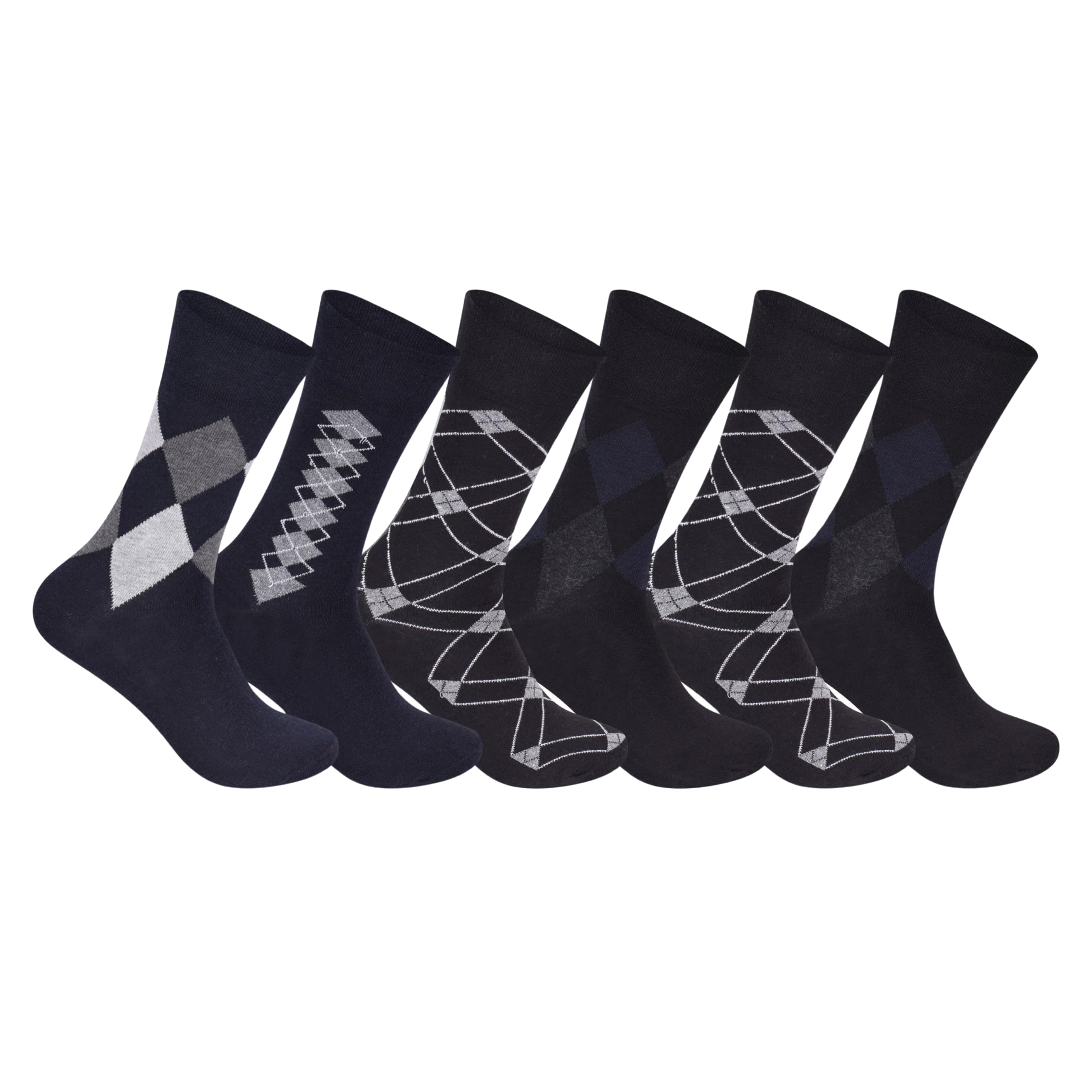 Shopmcr Men's Assorted Argyle 6 Pairs Non-Elastic Diabetic Socks For – Loose Fit, Easy Grip, Circulatory Support, Smooth Toe Seam, Uk Size 6-11 (6P, )
