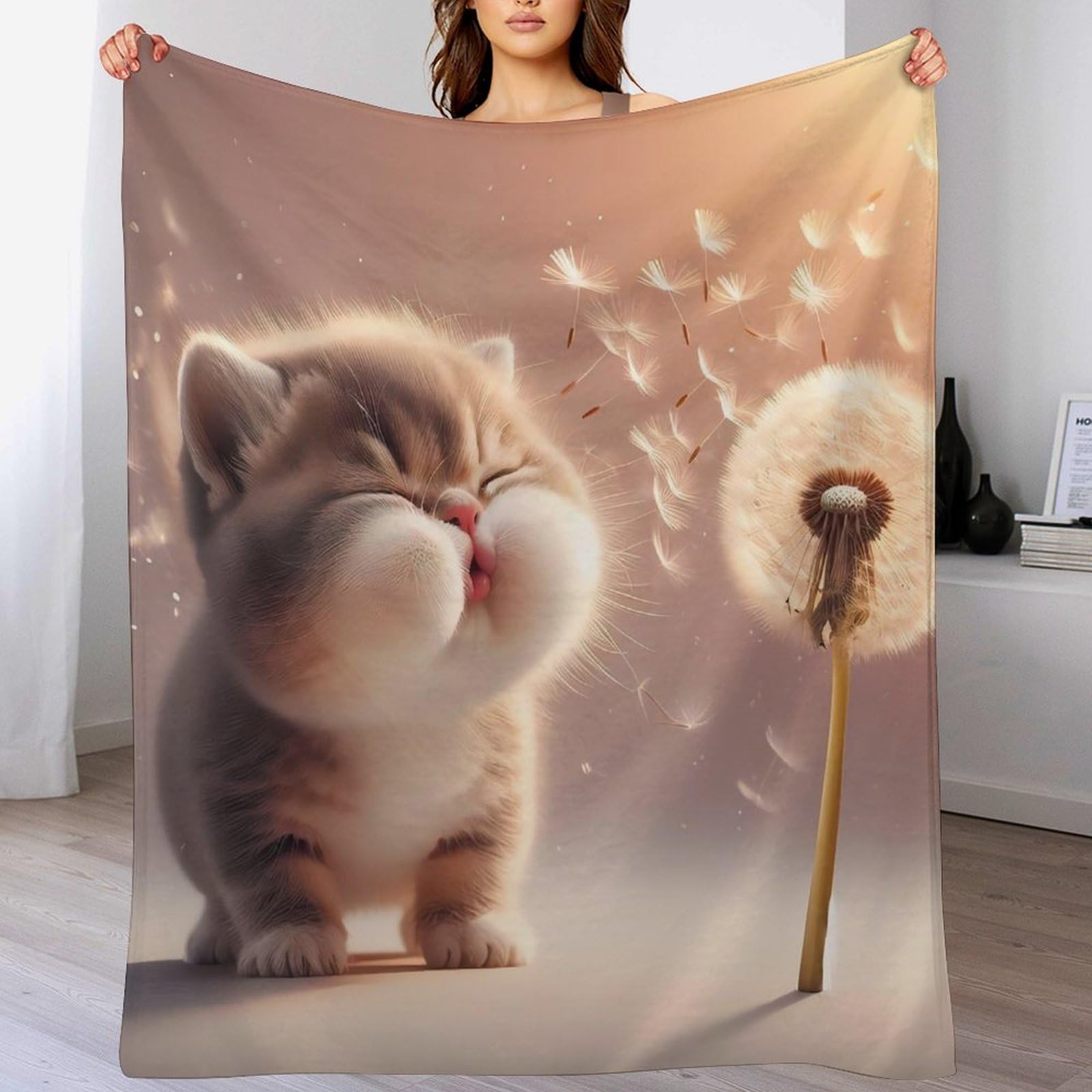 Couverture chat mignon en peluche douce 130x150cm pour lit et canapé