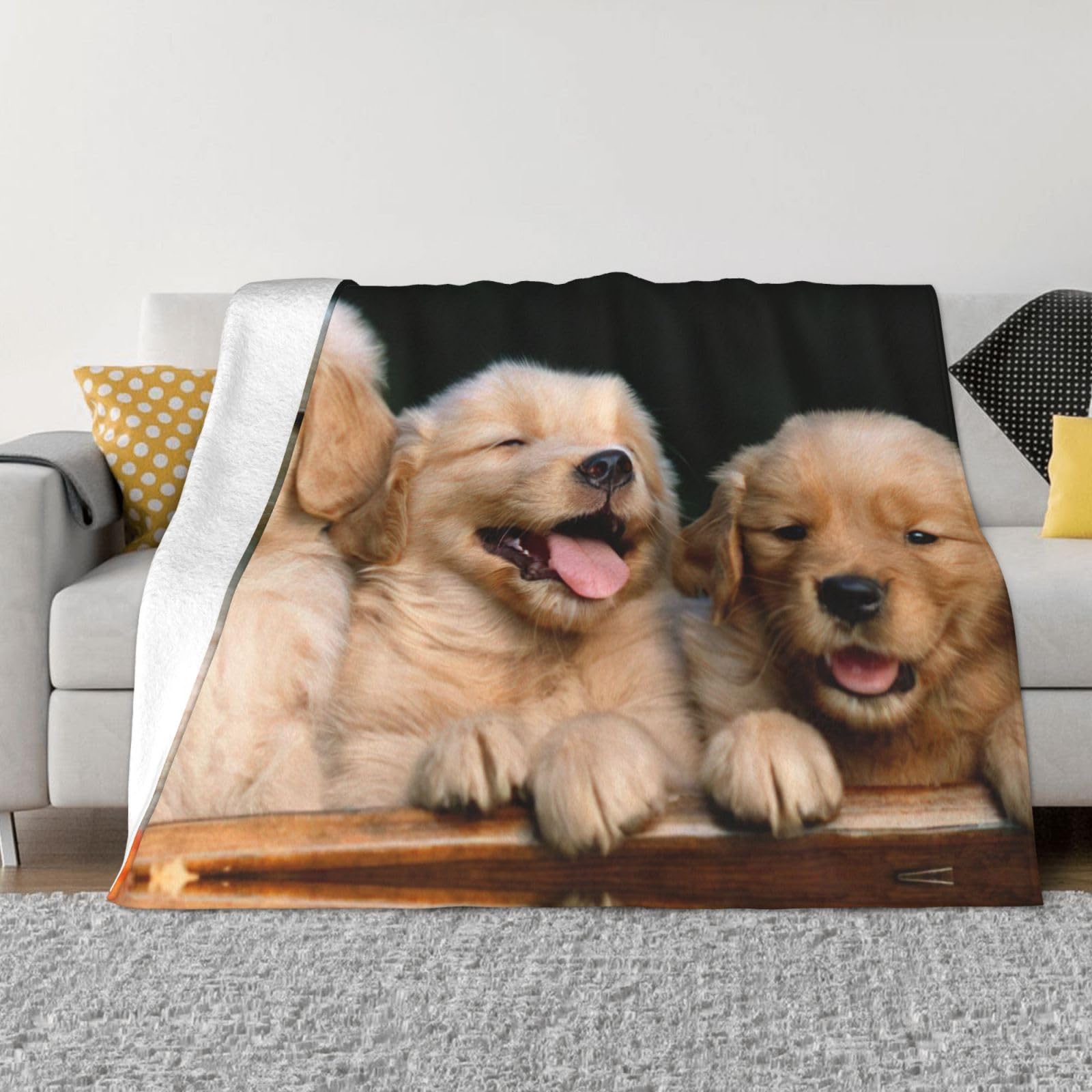 Couverture golden retriever plaid flanelle pour camping et voyage