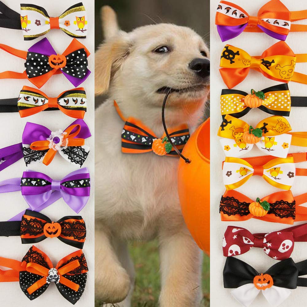 Hixixi 15pcs/Pack Dog Cat Puppy Bow Ties Bowties Collar for Halloween Festival Pet Dog Grooming Accessories