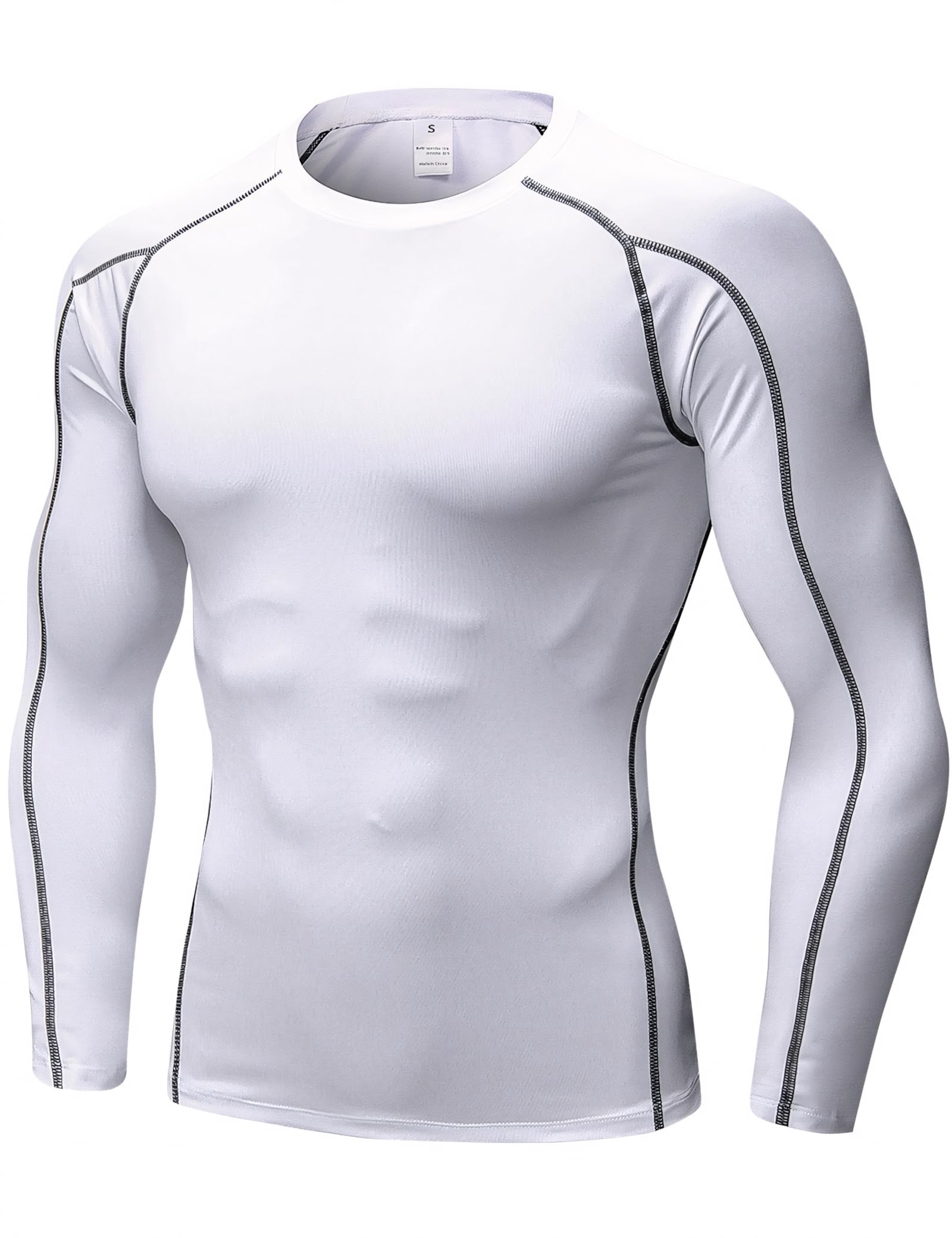 Men's Long Sleeve Fitted Compression Shirt, Cool Dry Base Layer for Men
