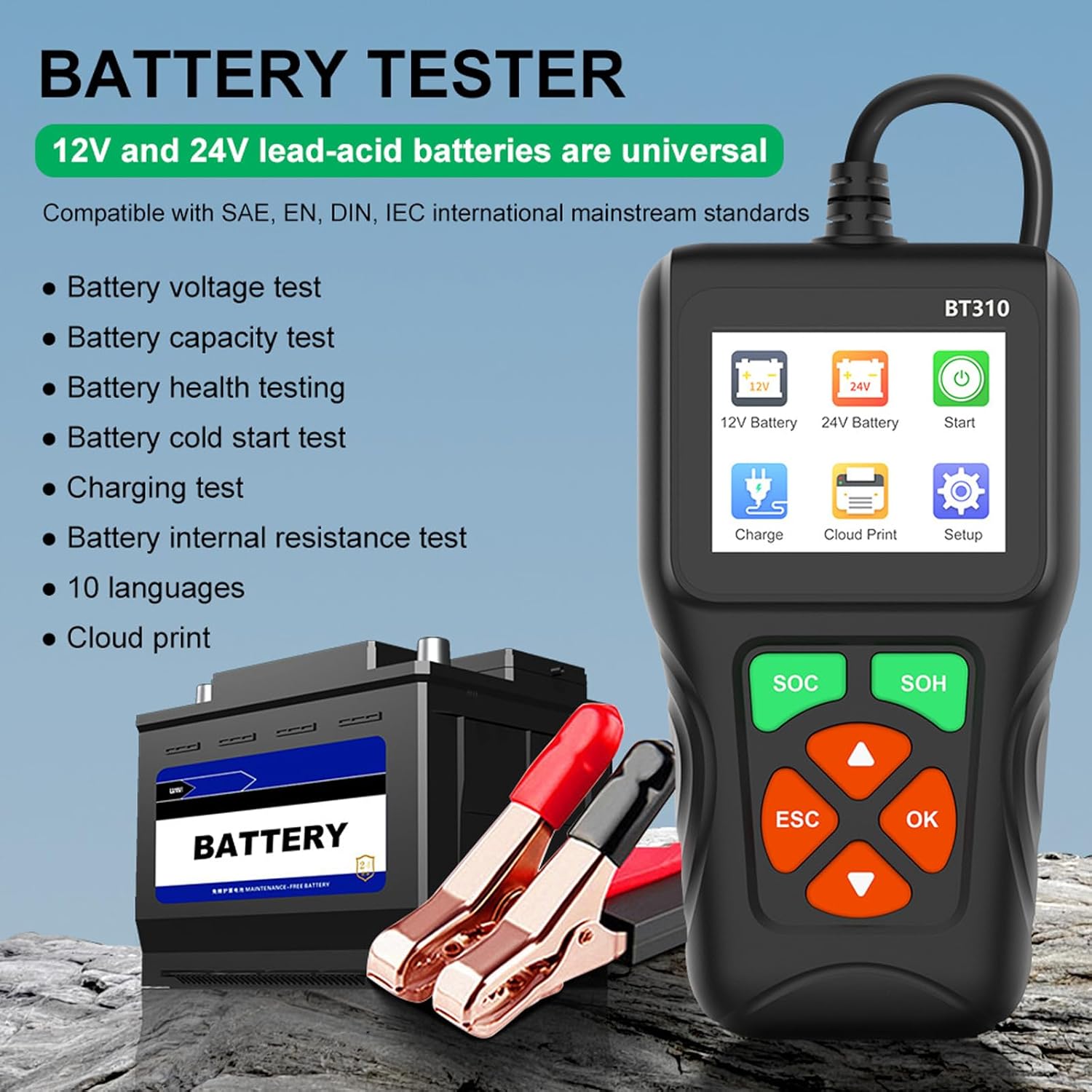 Engine Fault Code Reader with LCD Screen for Automotive Maintenance Easy Battery Condition Device Vehicle Battery Tester