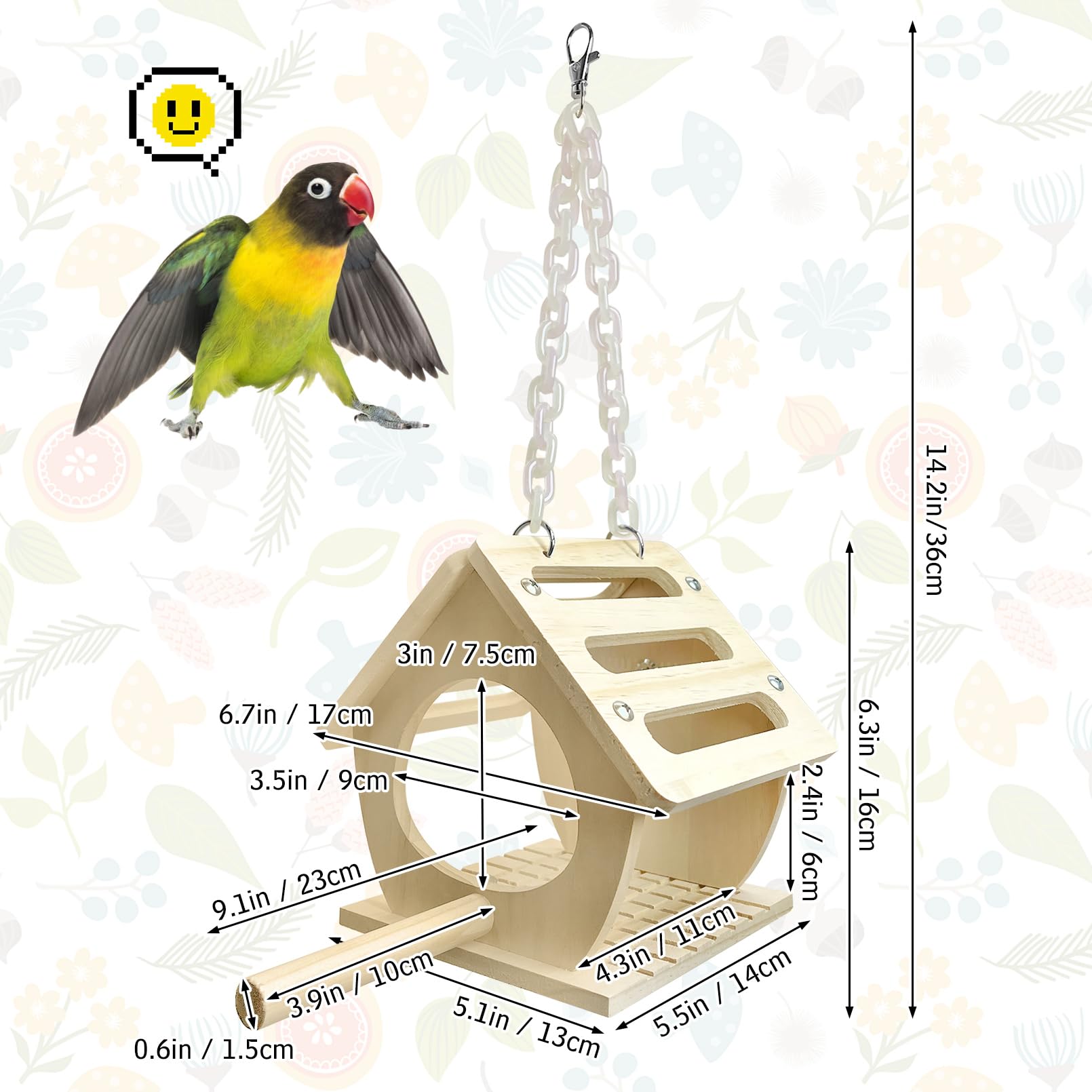 Hamiledyi Bird Nest for Cage Wooden Hanging Bird Bed Bird Nest Hut Birds Sleeping Bed Parrot Hideway Bed Parrot Hanging Hammock for Parakeet Budgies Lovebird Finch Caique Canaries