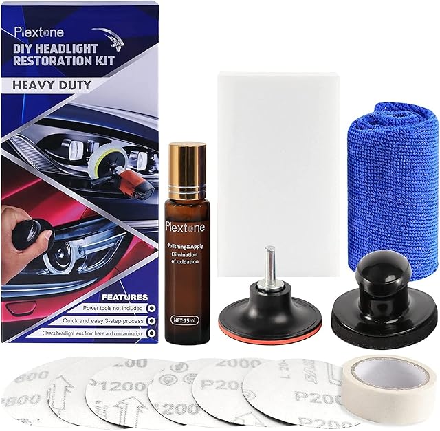 Plextone Professional Headlight Restoration Kit DIY Headlamp Brightener Car Care Repair kit Head Lense Clean(Manual) (Automatic)