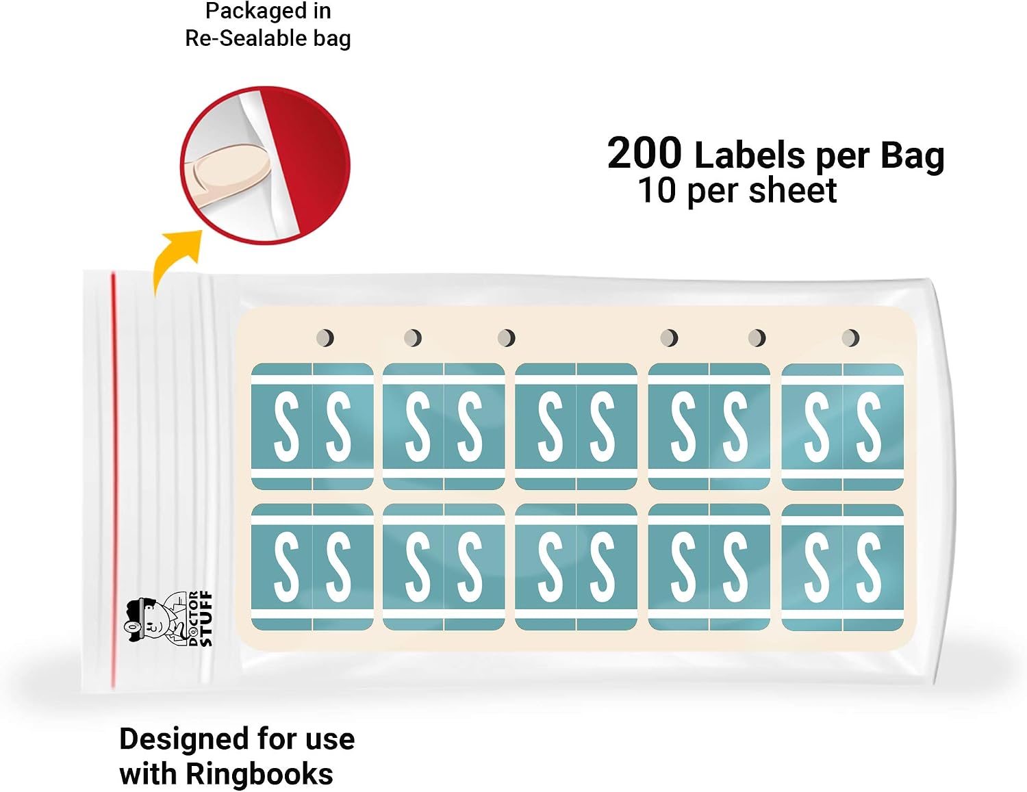 Doctor Stuff - File Folder Labels, Ringbook Sheets Alphabet Letter S, VRE/GBS 8850 - VRAM Series Compatible Alpha Stickers, Light Blue, 1.3" x 1.25", 200/Package