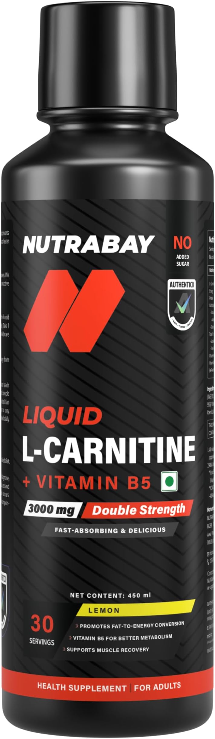 Pro Liquid L-Carnitine (3000mg) with Vitamin B5 –Pre/Post Workout – 450ml, Lemon, 30 Servings | Tested for Purity | 100% Authentic Metabolism Booster for Weight Loss Support | 2X Strength