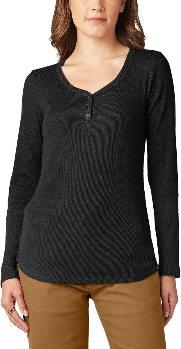 Camisa Henley de manga larga y 3 botones para mujer