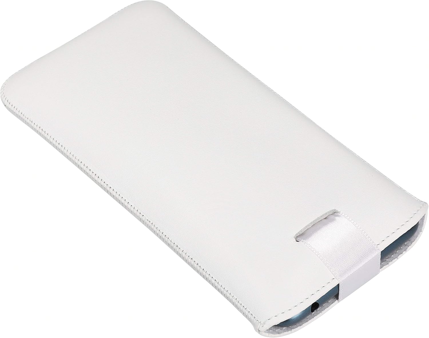 mumbi Genuine Leather Case Compatible with Huawei Y6 (2019) / 8A with Flap and Pull-Out Tab White