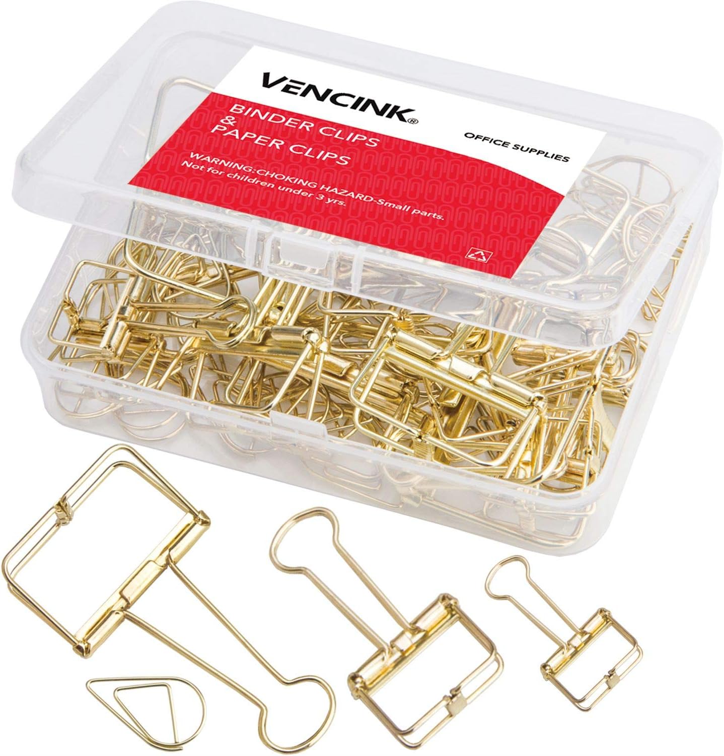 Gold Binder Clips and Paper Clips Set (Assorted Sizes)