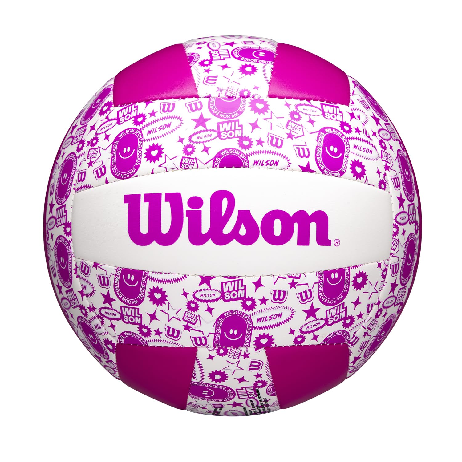 Wilson Pelota de Voleibol Stamp, de Cuero Sintético, Audaz y Brillante, Rendimiento Fiable, Tecnología de Retección de Aire, Tamaño Oficial, Color Morado y Blanco