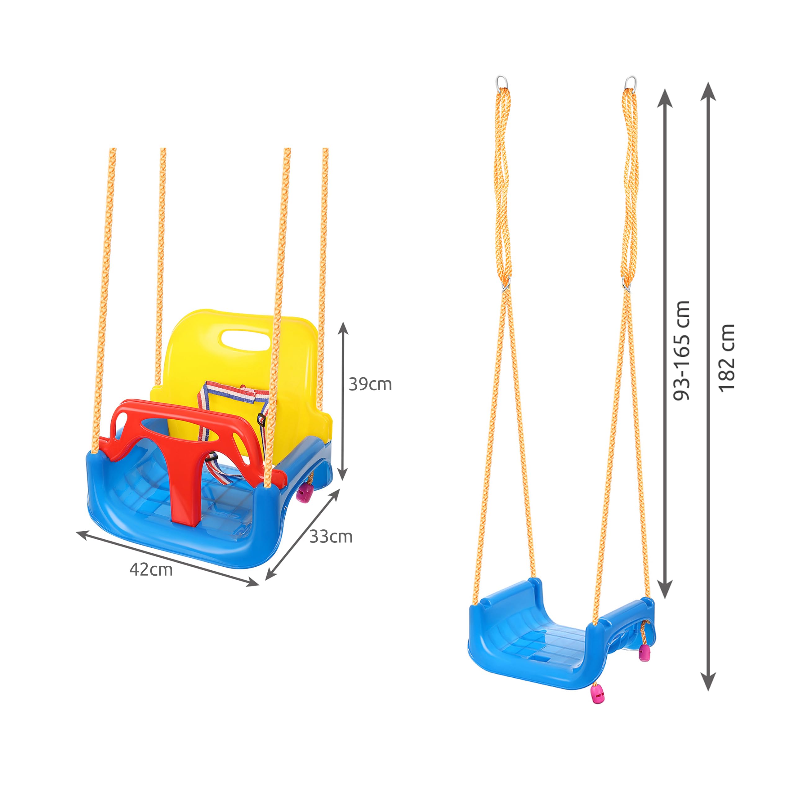 KRUZZEL Sedile per altalena con schienale e seduta, per bambini piccoli e grandi, blu, adatto per interno ed esterno, trasformabile, cresce con il bambino, 23552