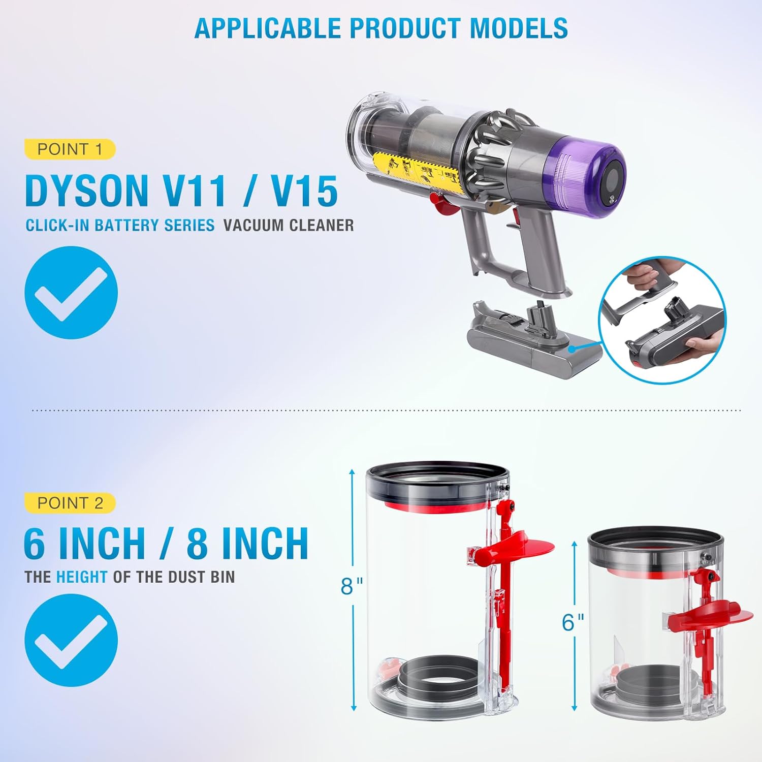 V11 SV15 Main Body Assembly Casing Compatible with V11 SV15 V15 SV22 Vacuum Cleaner Main Body Assembly Part, V11 V15 SV22 Main Body Assembly Housing with Special Tools(for Click-in Version Only)