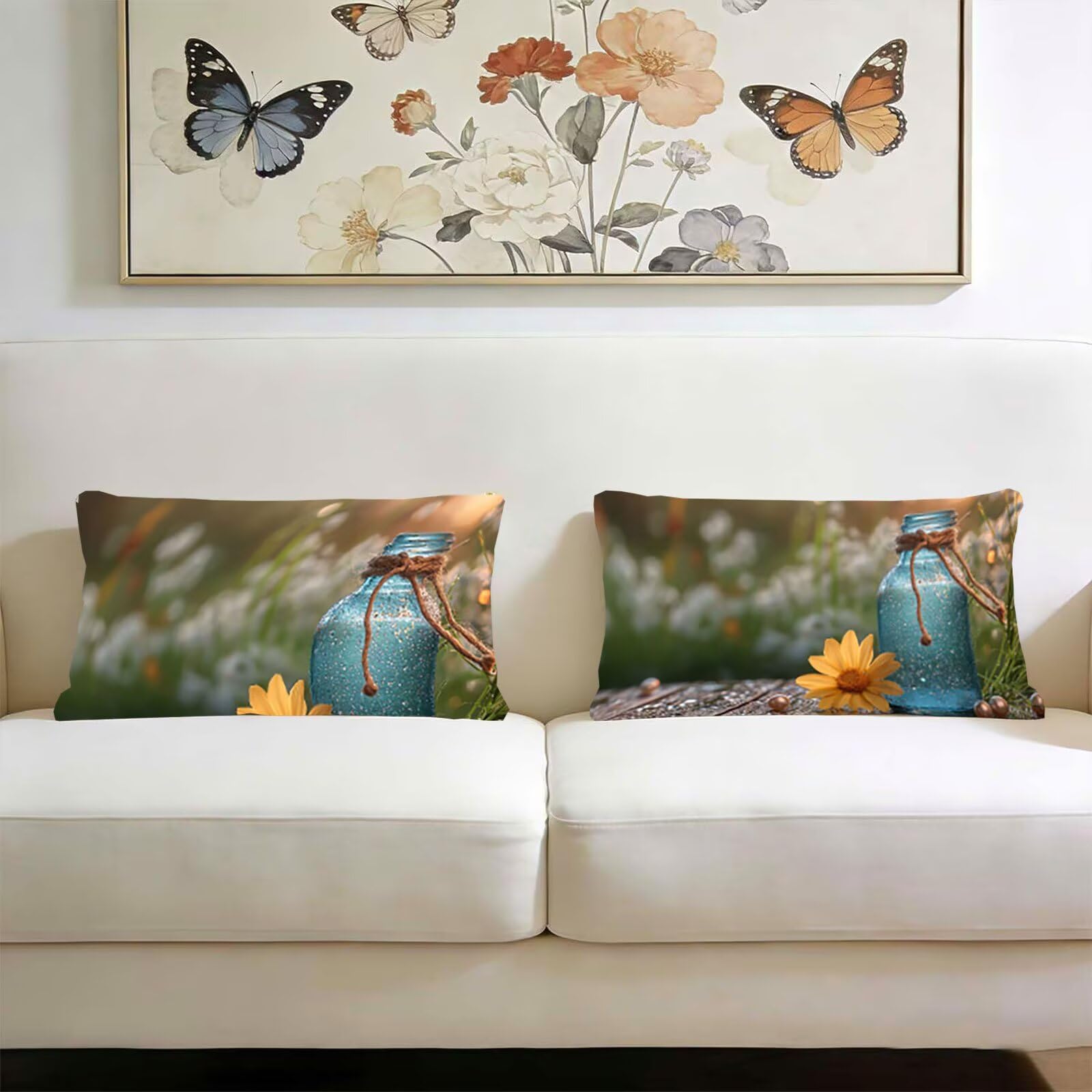 Set di 2 Federe per Cuscini in Velluto 50 x 70 cm Blu Senza Inserto，Cerniera Invisibile Bottiglia Di Vetro Retangolo Cuscini per Divano Federe Cuscino letto，per Uso Interno Decorativa j0l-1076