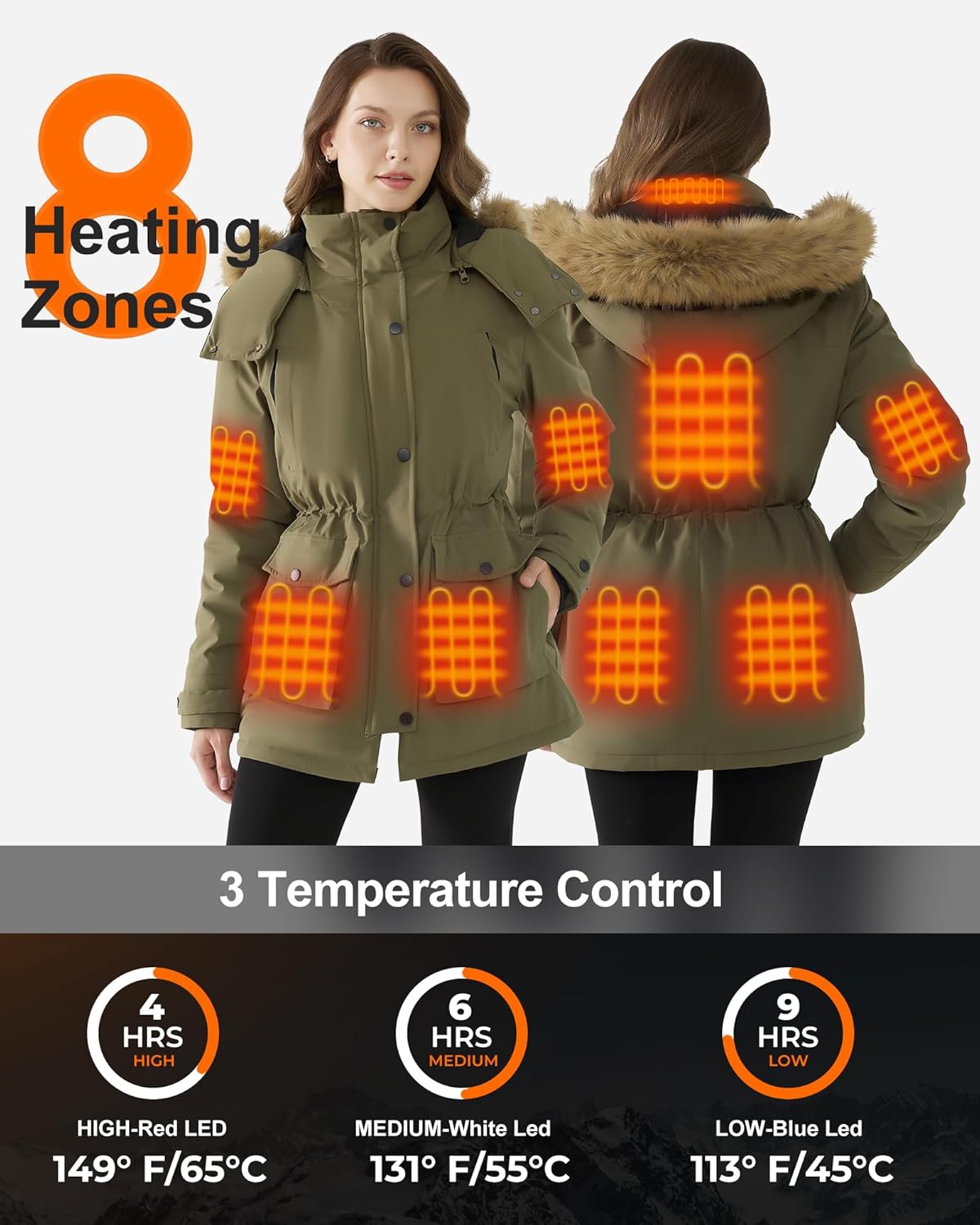 Heated Jackets for Women with 18400mAh 12V Battery Pack Included, Parka Womens Heated Jacket with Hood Skating - Image 2