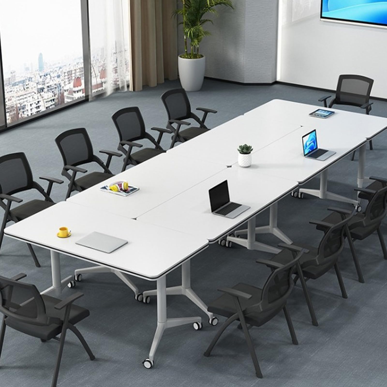 Tragbarer, klappbarer Konferenztisch mit Rollen, Klappdeckel, mobiler Trainingstisch für Büro, Klassenzimmer und Meetings, kompakter Schreib- und Computertisch (80 x 40 x 74 cm, Weiß)