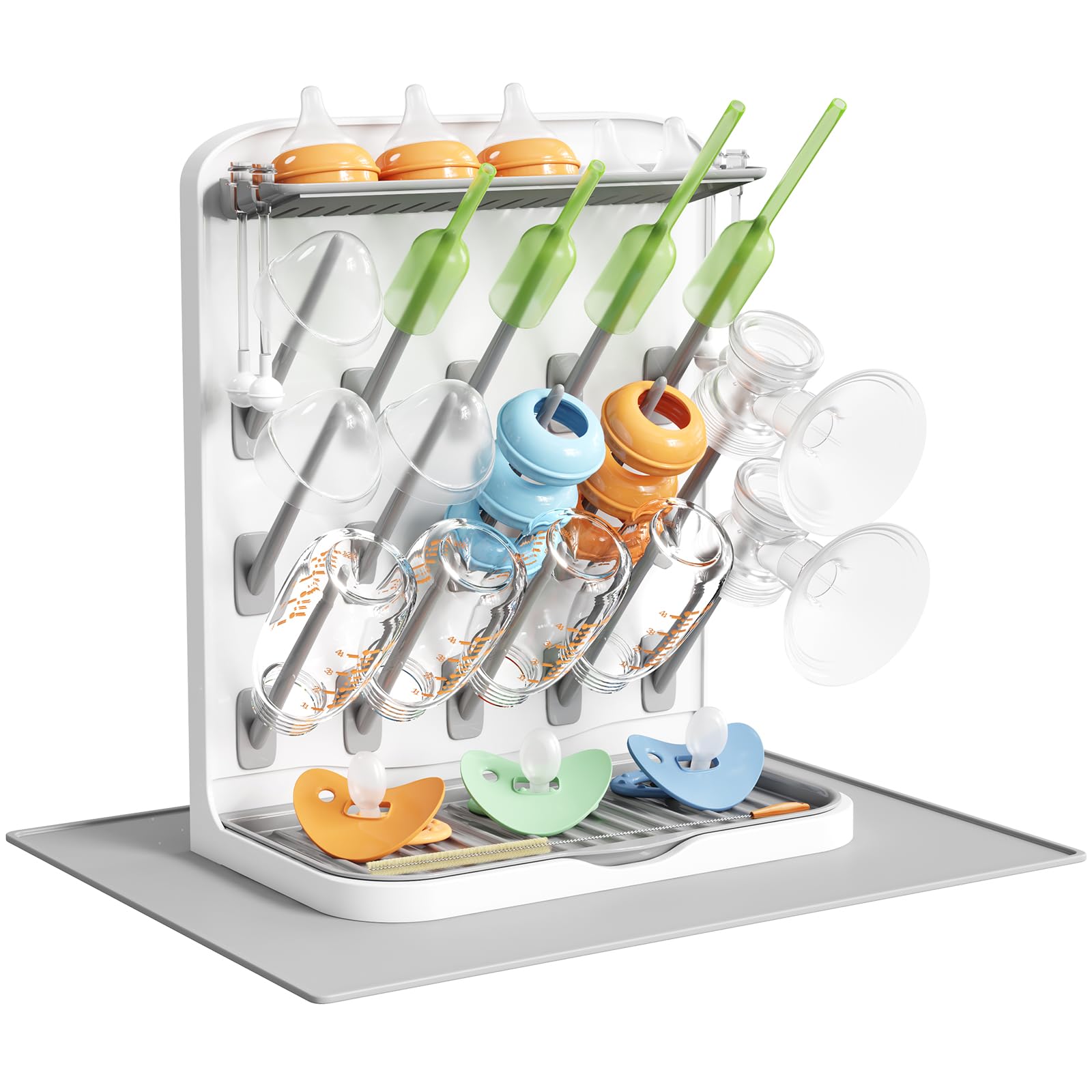 Lifewit Grande Scolabiberon con Tappetino Drenante, Scolabiberon Verticale con 15 Ganci e Contenitore per Tettarelle Rimovibile, Adatto a Cannucce a Pressione e Accessori per Tiralatte