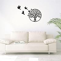 Vista 7 de 40cm Metal Tree of Life Wall Art - 3 Flying Birds Wall Sculpture - Indoor and Outdoor Home Bedroom Decorations, Modern Round Wall Decor,Black