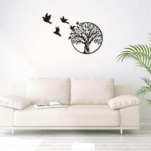 Miniatura 7 de 40cm Metal Tree of Life Wall Art - 3 Flying Birds Wall Sculpture - Indoor and Outdoor Home Bedroom Decorations, Modern Round Wall Decor,Black