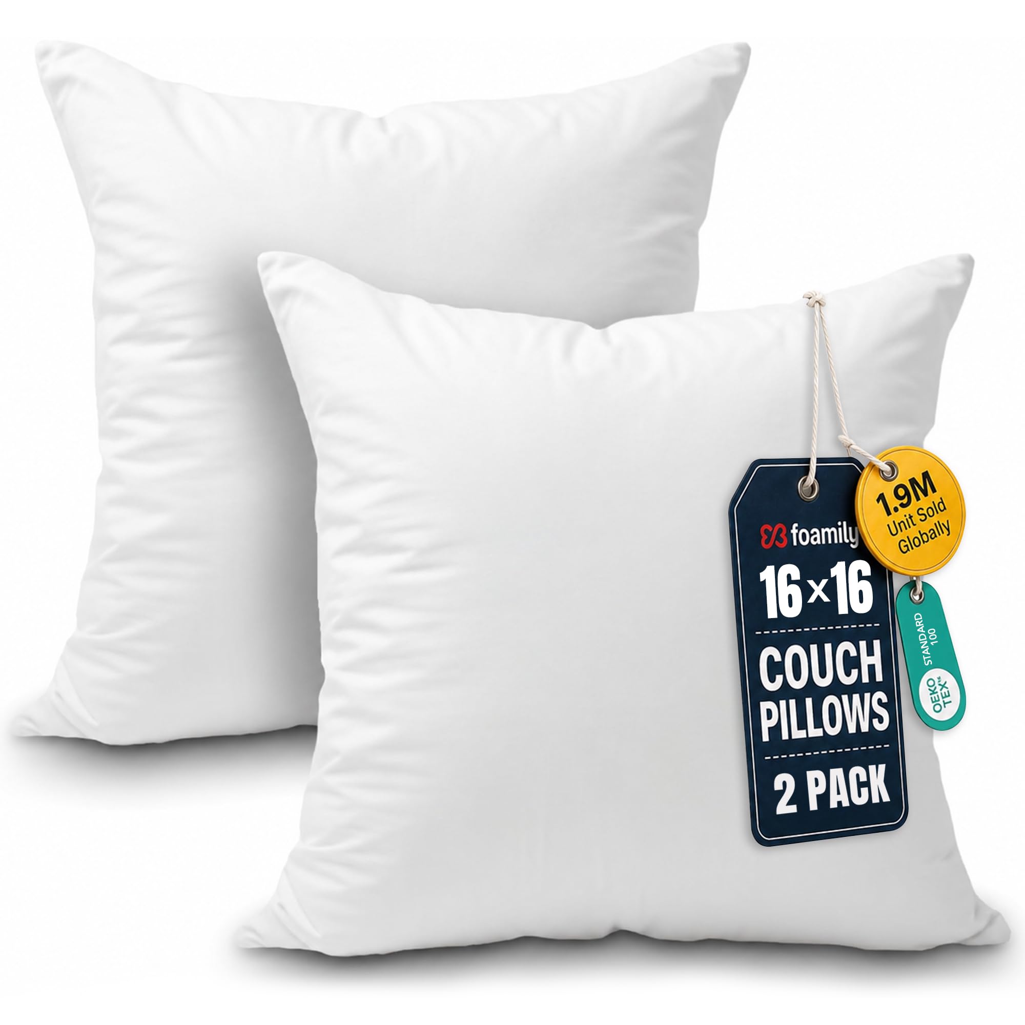 Foamily Couch Pillows Inserts 16x16 Set of 2