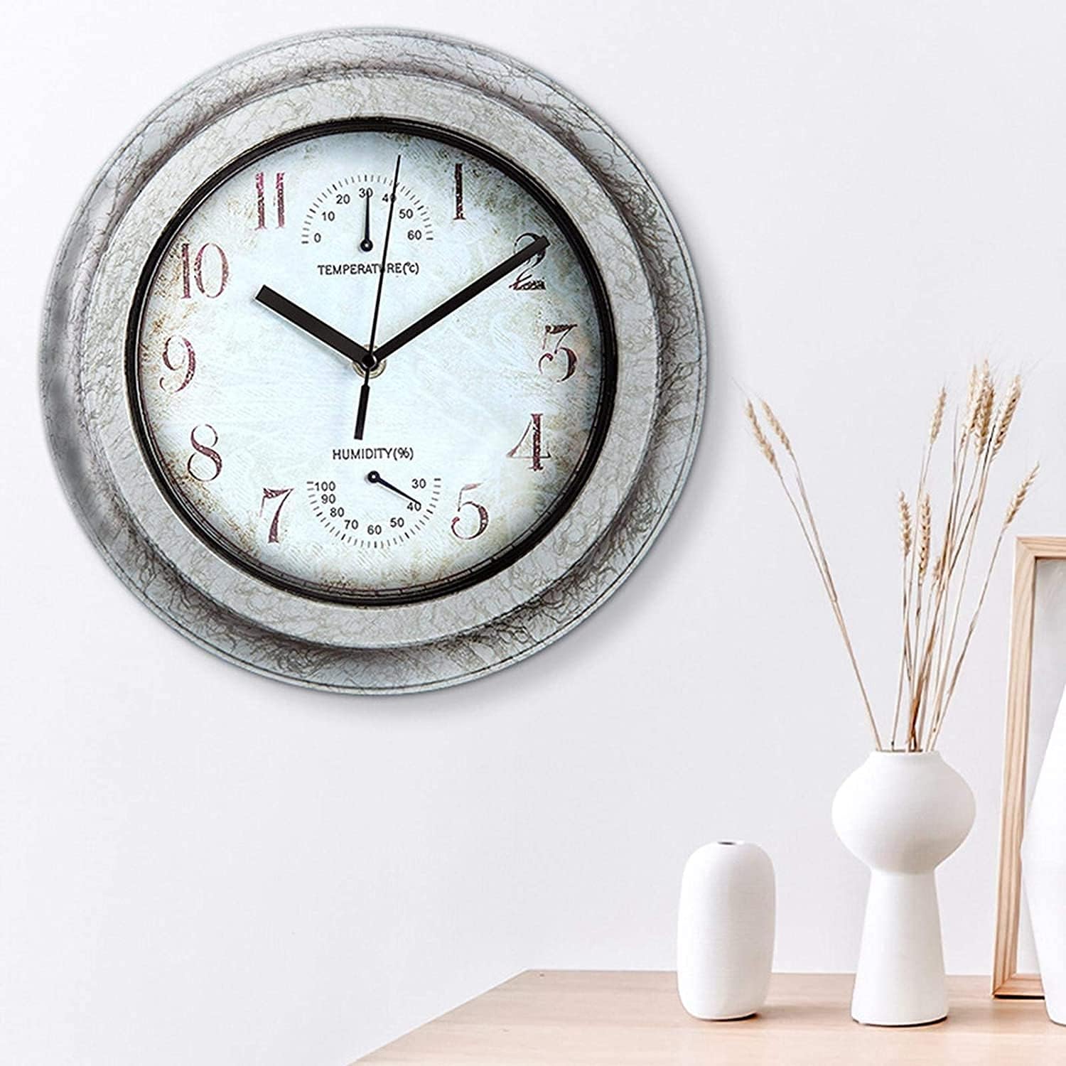 12 Inches Retro Silent Clock Outdoor Clocks for The Garden Wall Mounted Electroplating Paint Frame Garden Outside Wall Clock