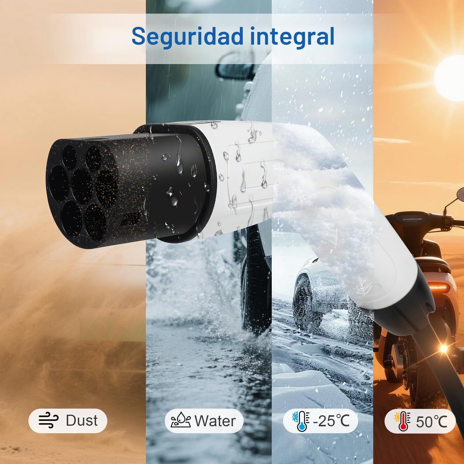 Adaptador Tipo 2 a Schuko, Cable de Descarga de Coche Eléctrico, Cable de Carga IEC 62196 a Enchufe Schuko, 16 A, 3,5 kW a Enchufe Schuko para Vehículo Eléctrico, E-Bike, E-Scooter