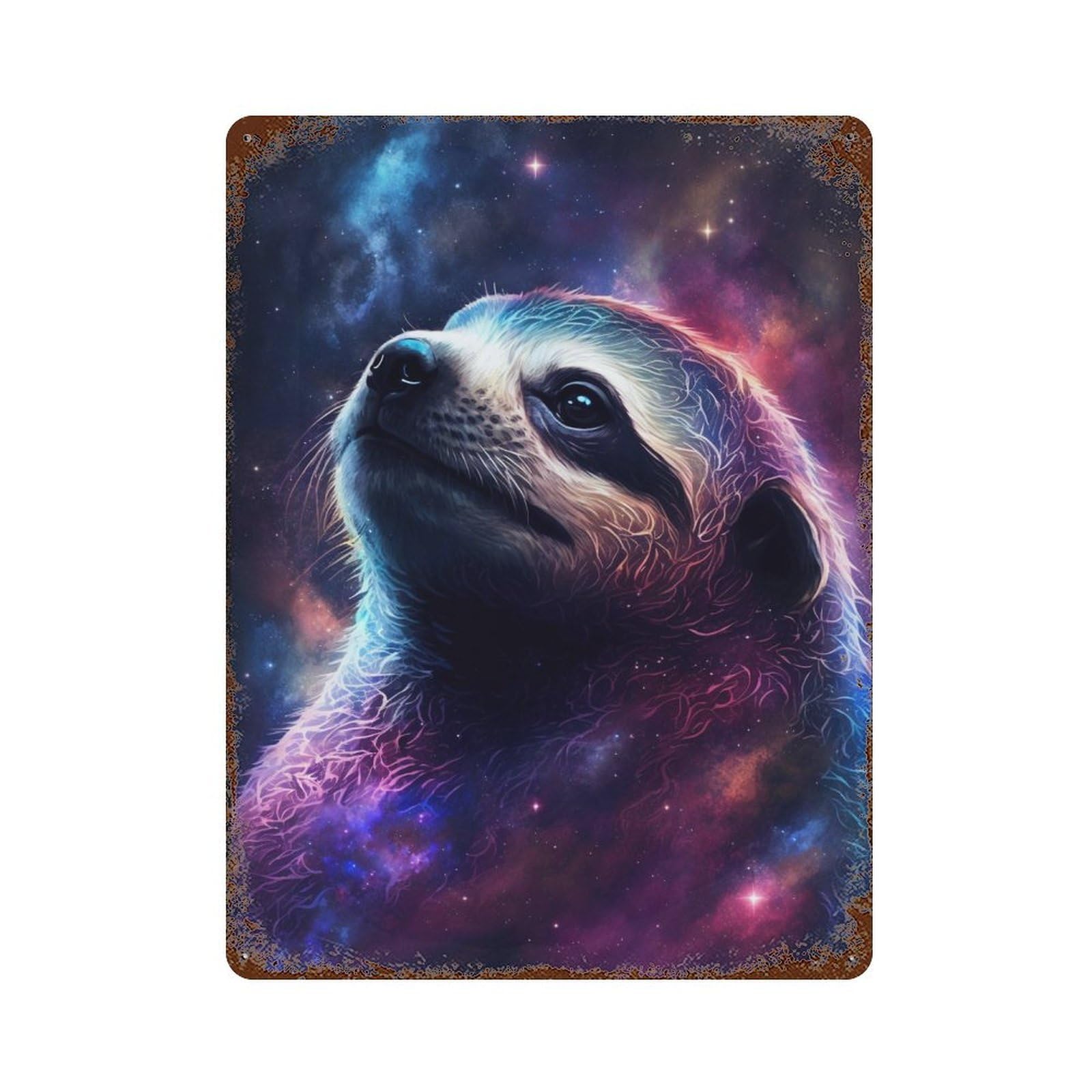 Cosmic Sloth Portrait-23 Rustic Tin Plaque 15.7"x11.8", Industrial Home Decor for Pub, Kitchen And Man Cave Decor