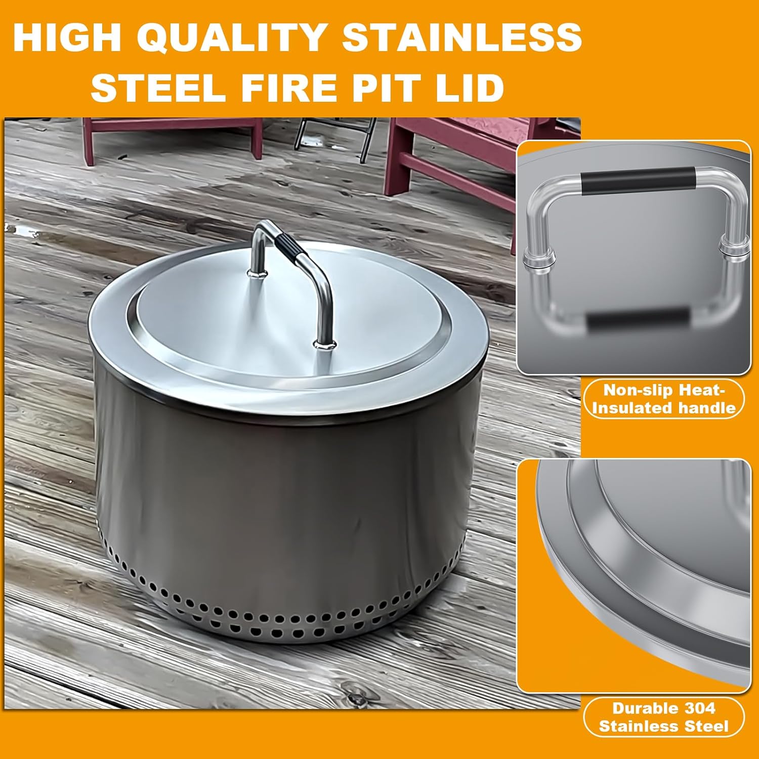 27" Fire Pit Lid with Handle for Solo Stove Yukon 1.0 / 2.0 Fire Pits, Stainless Steel Fire Pit Hard Cover with Fire Pit Cover, Camping Stove Accessories for Other 27" Outdoor Low Smoke Stoves