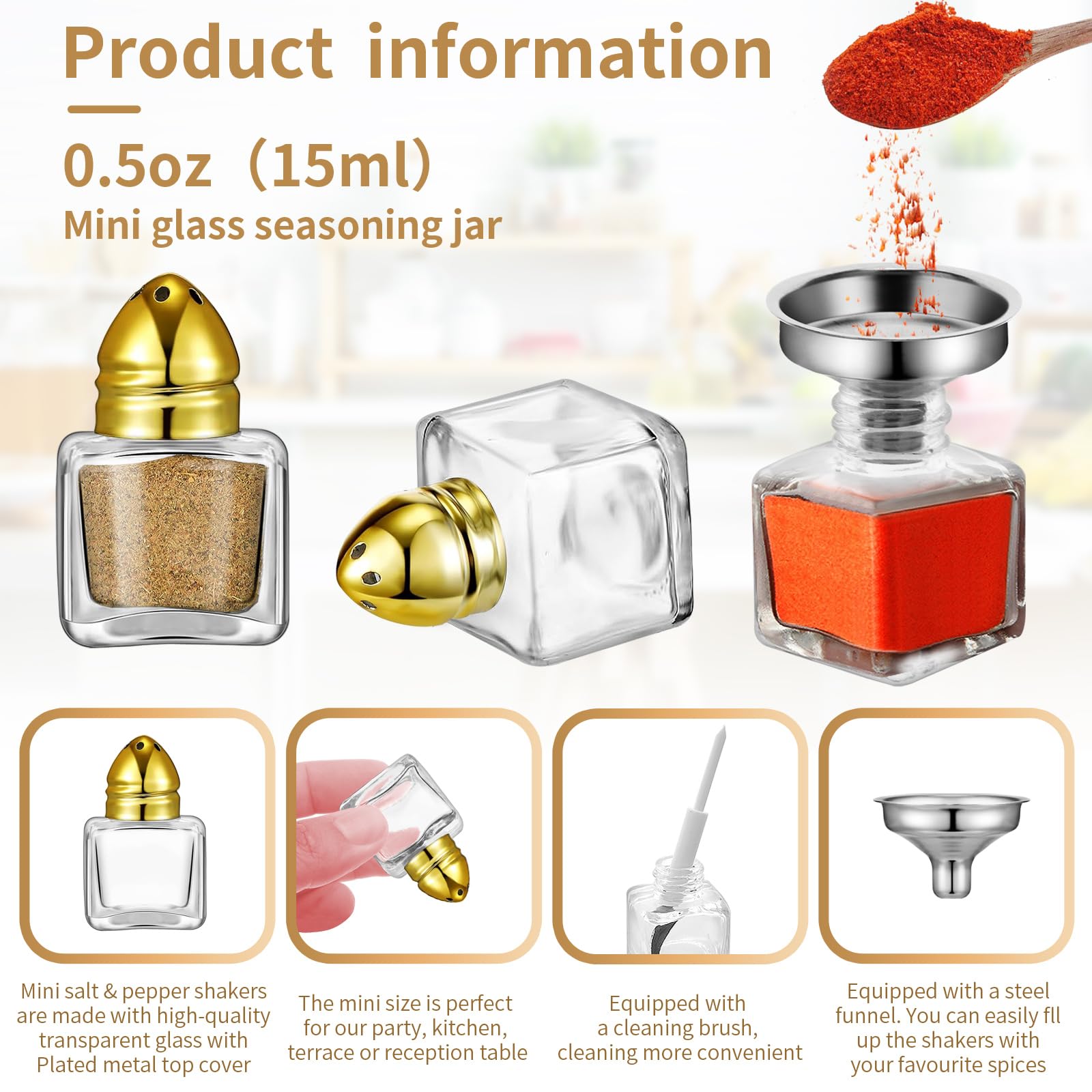 Salz- und Pfefferstreuer in Würfelform, klein, 14,2 ml, mit Ton-Deckeln, klares Mini-Glas, Gewürzgläser, Gewürz-Salzstreuer mit Trichter für Hochzeit, Party, Restaurant, Zuhause, Küche, 24 Stück