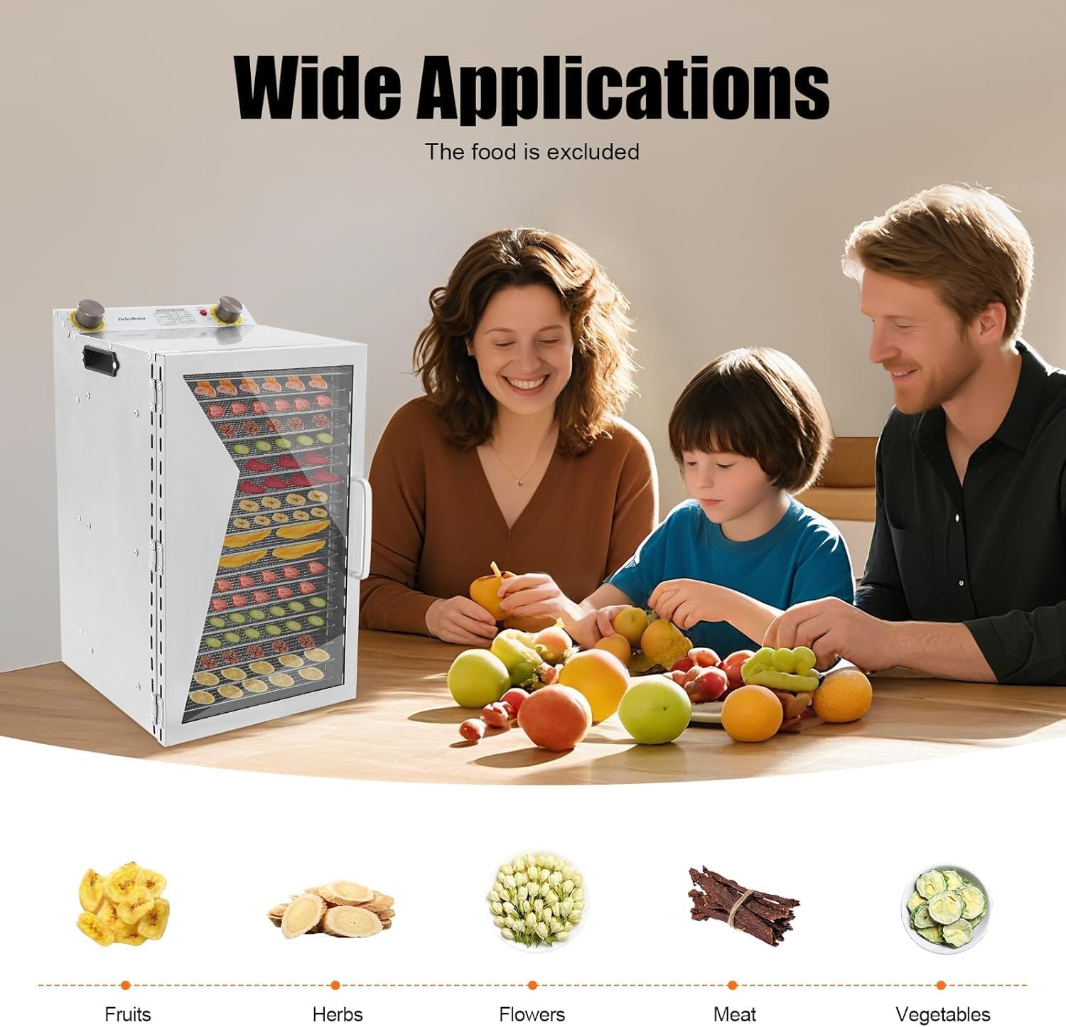Commercial Food Dehydrator 18 Trays, 600W Detachable Stainless Steel Dryer Machine for Jerky, Meat, Fruit, Herbs, Pet Food, 86°F-194°F Adjustable Temperature