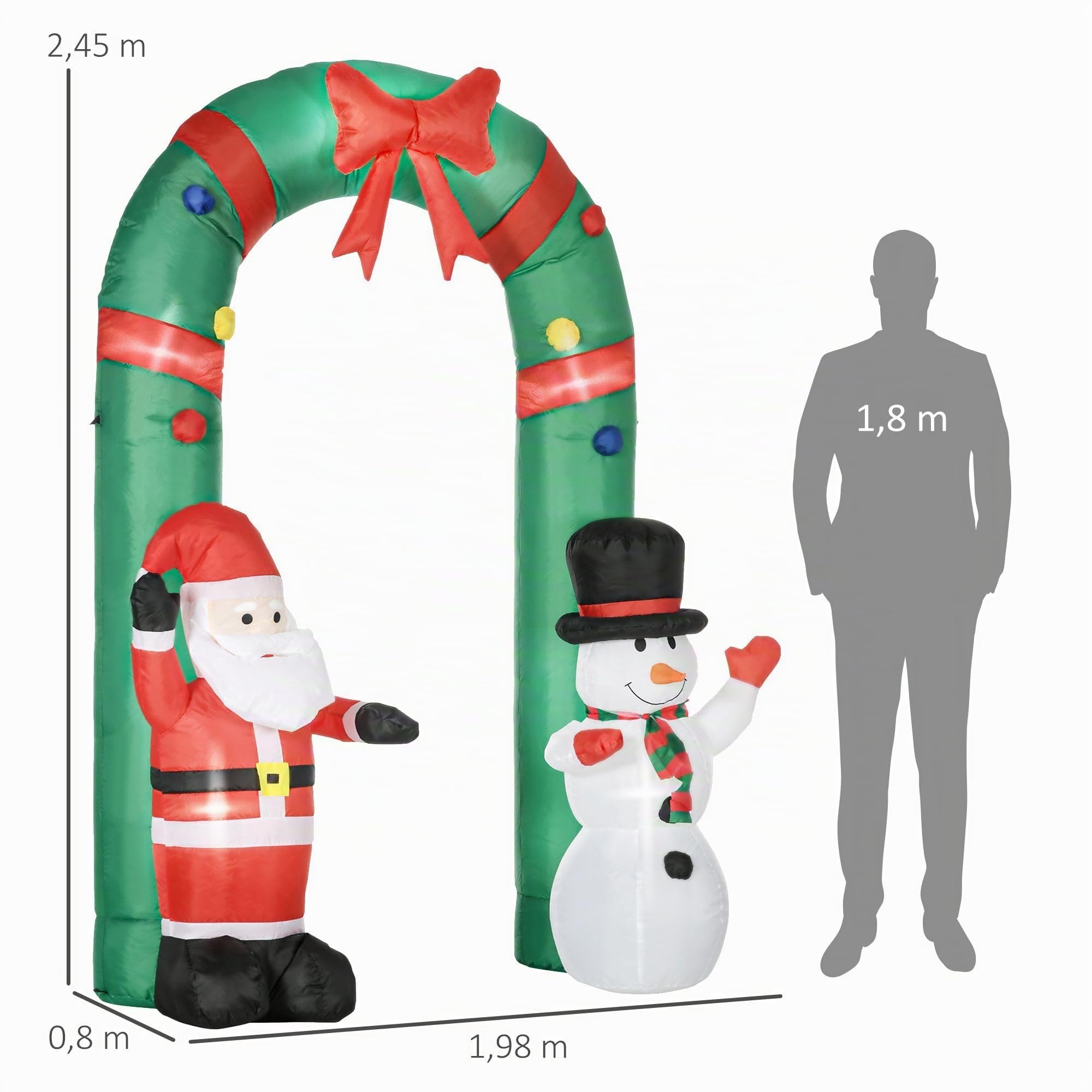 HOMCOM Aufblasbarer Weihnachtsbogen 245cm mit Schneemann, LED-Lichter | Weihnachts-Torbogen, Weihnachtsmann, Weihnachtsdeko Outdoor, für Garten Rasen Hof Urlaub