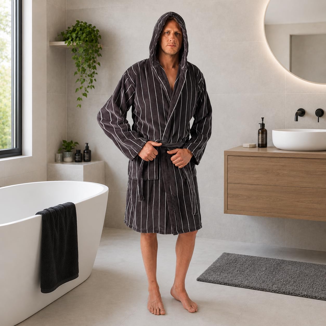 Accappatoio in Spugna Gessato PRETTI Jacquard Inchiostro XL