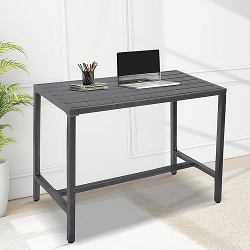 Miniatura 2 de Mesa de bar para exteriores, consola de patio, mesa de altura con marco de acero recubierto de polvo, resistente a la intemperie, parte superior