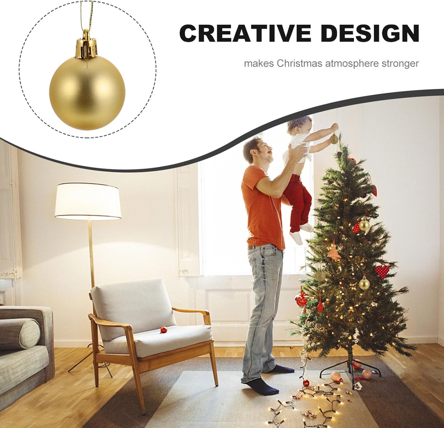 36pcs 4cm Gold Shatterproof Decorative Christmas Balls Hanging Ornaments for Tree Holiday Party Decor Set