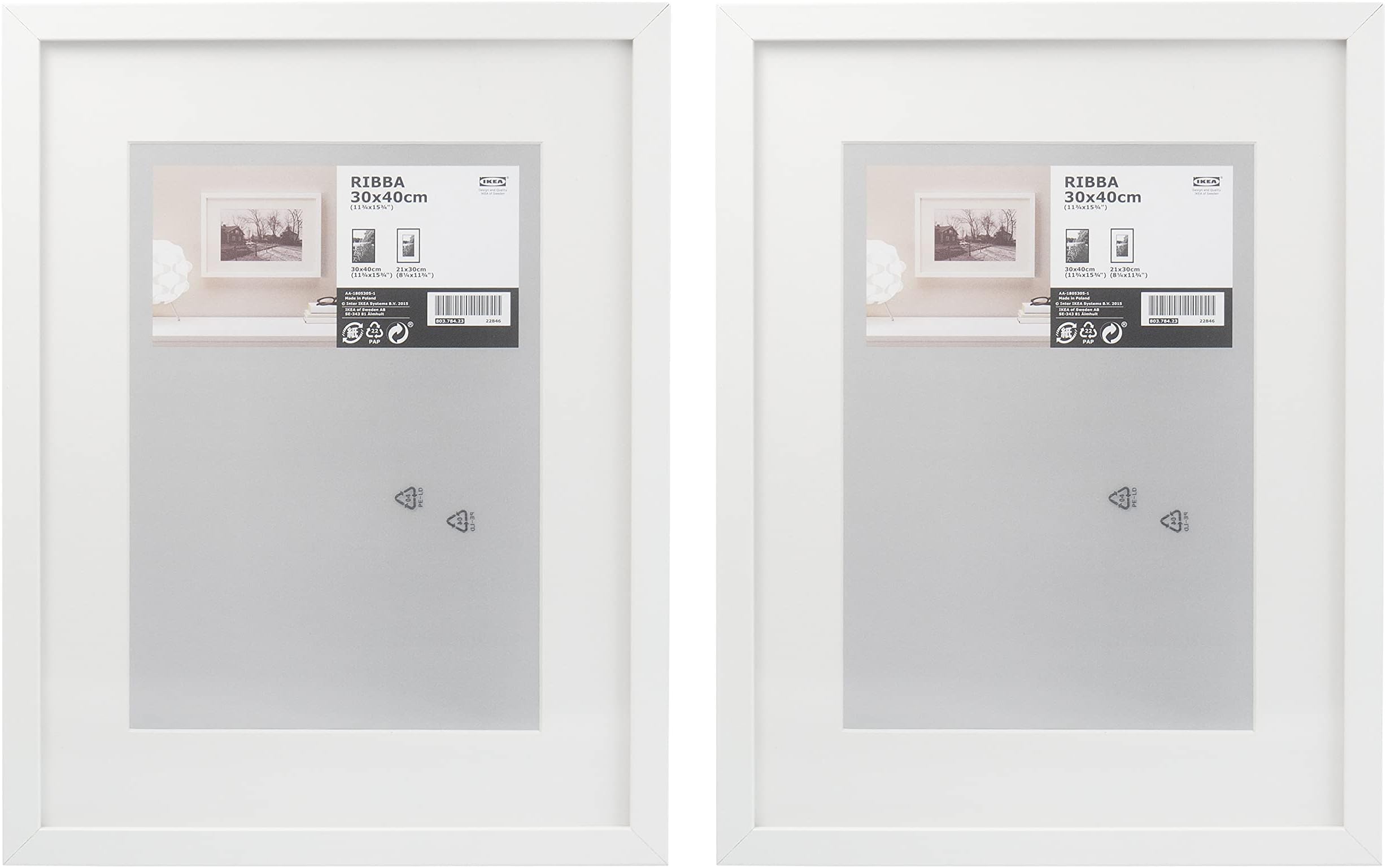 Ikea RIBBA Large Deep Box Photo Frames, 30 x 40 cm, (21 x 30 cm A4 Mat), White, 803.784.23 - Set of 2