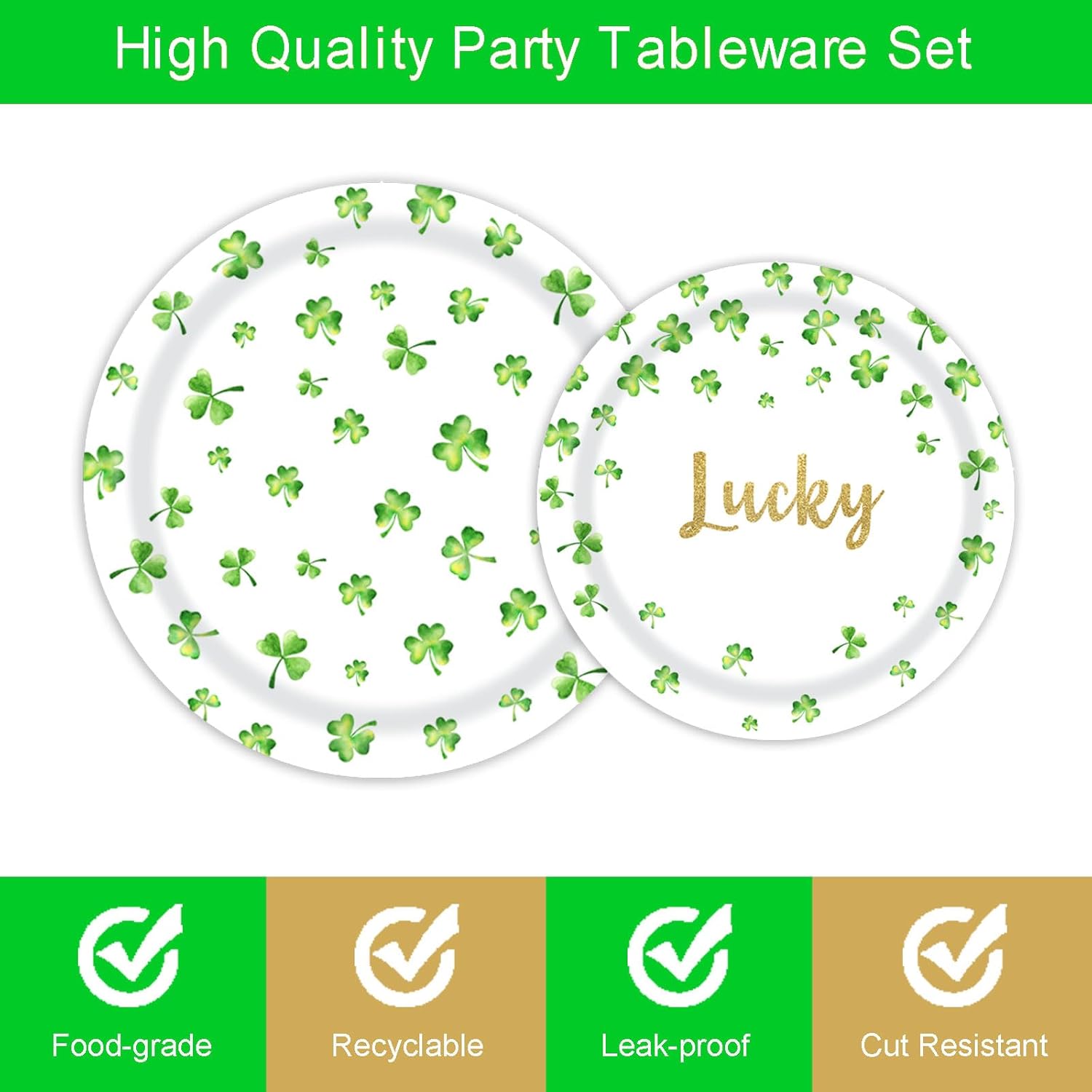 96PCS St. Patrick's Day Party Plates and Napkins Party Supplies Green Shamrock Tableware Set Party Decor Favors for Lucky Green St Patrick Theme Party Serves 24 - Image 3