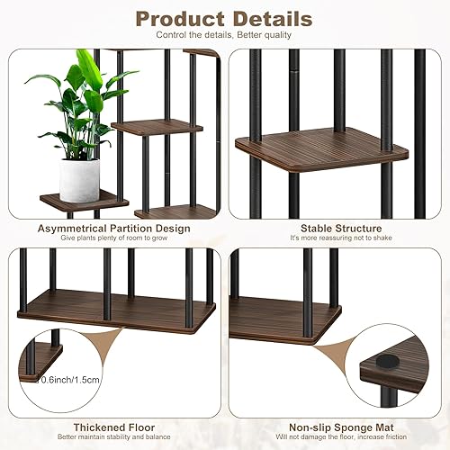 Miniatura 3 de Soporte alto de madera para plantas de 7 niveles, estante de metal para interiores, múltiples estantes para macetas, estante de esquina, estante de