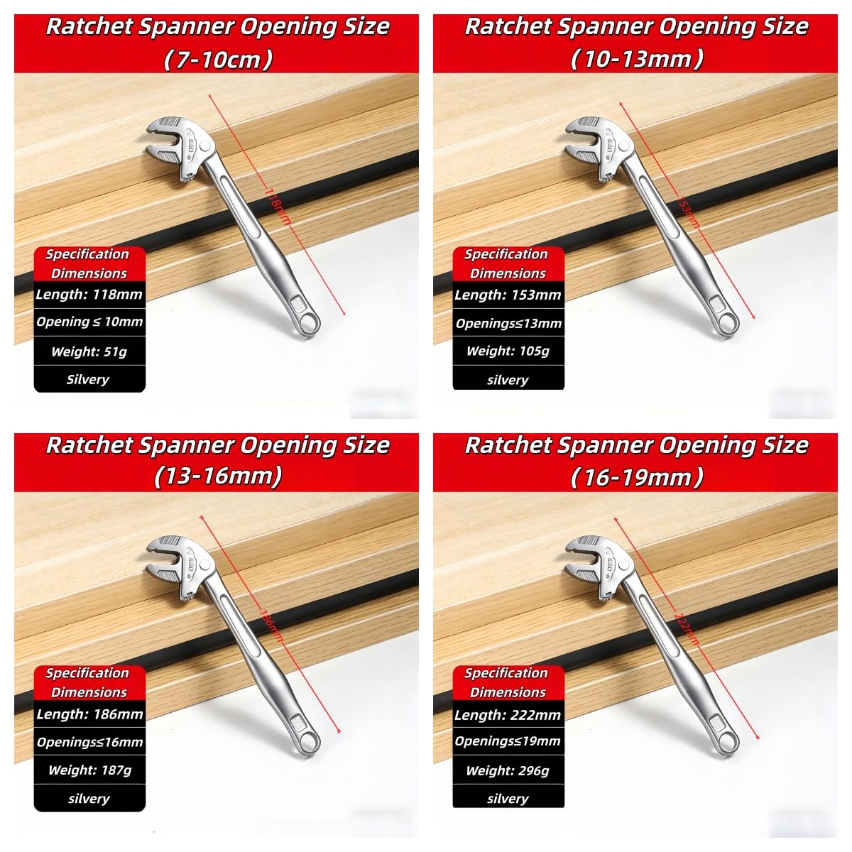 Juego de 4 piezas de llave inglesa ajustable y llave de carraca, llave de pinza autoajustable, llave universal ajustable con mordaza giratoria de 360°, llave de liberación rápida para fontanería, ga