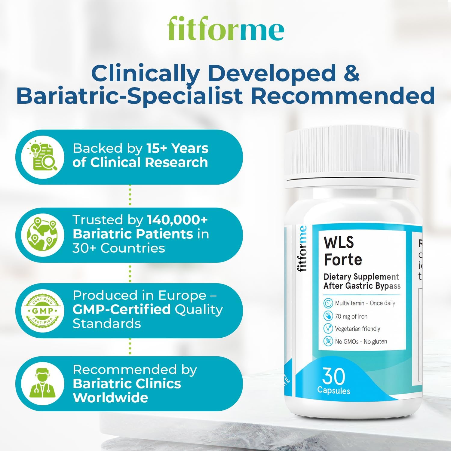 FitForMe Bariatric Multivitamins with Iron After Gastric Bypass - One a Day WLS Forte Capsule - 90 Days Supply of Vitamins & Minerals, Scientifically Proven