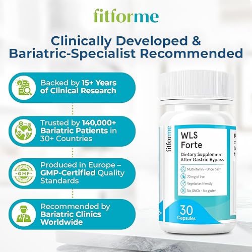 Miniatura 3 de FitForMe Multivitamínico bariátrico con hierro, diseñado para cirugía de bypass gástrico  cápsula de un día, suministro para 30 días, cápsula WLS