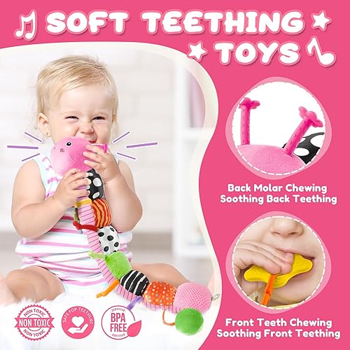 Miniatura 77 de Juguetes para bebés de 0 a 12 meses, juguete musical de peluche suave con arrugado multisensorial, sonajero y texturas, juguetes para bebés