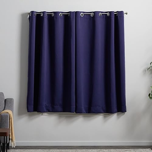 Miniatura 2 de Linenspa Juego de 2 paneles de cortinas 100% opacas, cortinas azul marino de 63 pulgadas de largo, aislamiento térmico, reducción de ruido