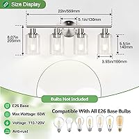 Vista 8 de Lámparas de baño de 4 luces, níquel cepillado, modernas luces de tocador sobre espejo con pantalla de vidrio transparente, lámpara de pared de baño