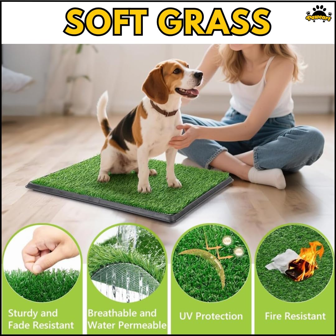 Pawcart Pee Pads for Dogs, Artificial Pet Grass | Indoor Dog Pee Pad with Pellet Drain Tray & Bottom Base | Dog Mat for Apartment, Puppy Potty Training & Waste Management (1 Extra Grass Mat) 2