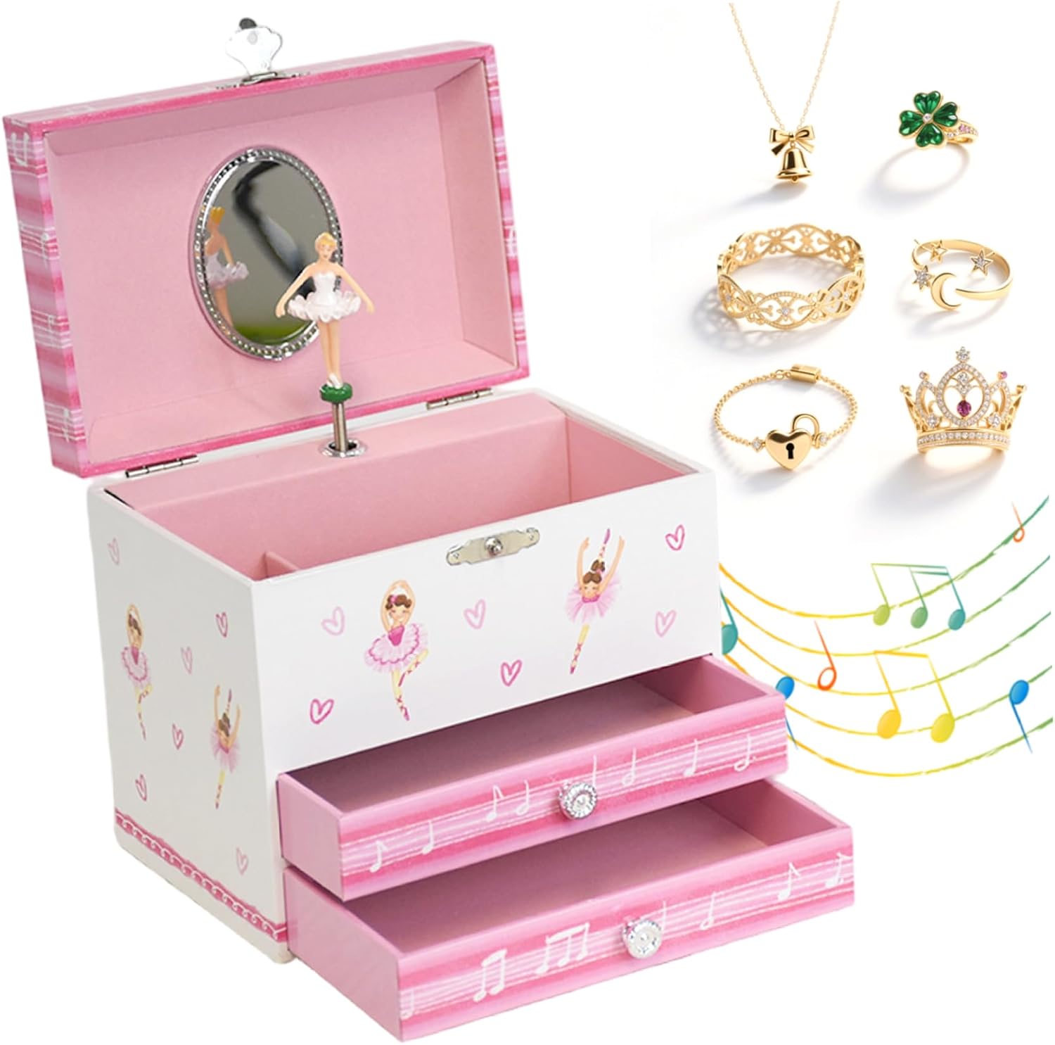 Musical Jewelry Box for Girls Dancing Swan Lake Ballerina Music Box with Mirror & Drawers Cute for Birthday Bedroom Decor Music Jewelry